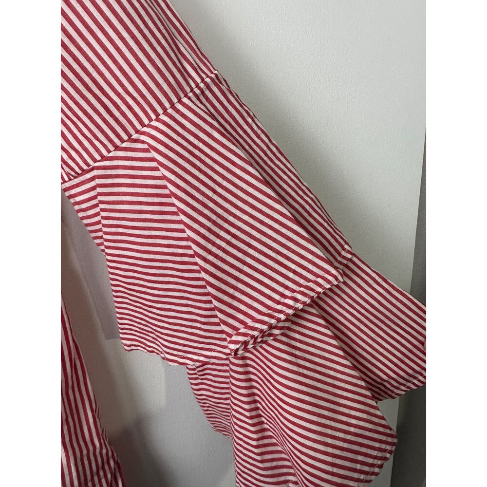 NEW Beach Lunch Lounge Women XS Red White Stripe Blouse Ruffle Sleeve Cotton A28 - Picture 3 of 7
